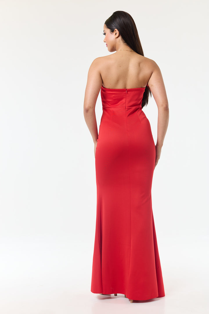 Red Bandeau Side Slit Maxi Dress