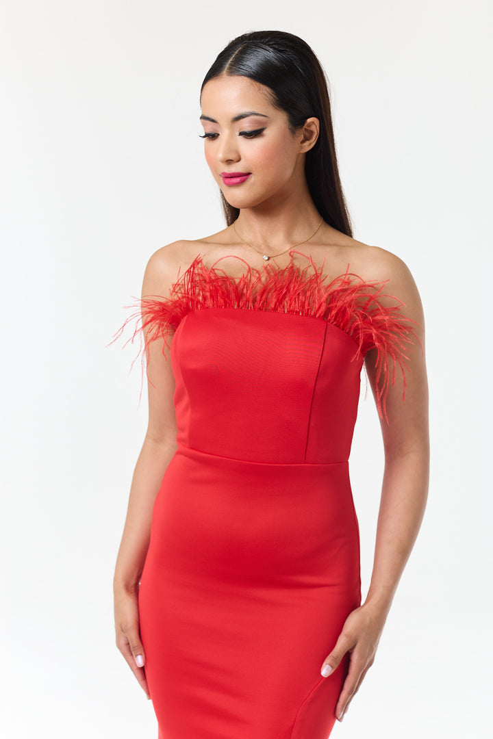 Red Bandeau Side Slit Maxi Dress