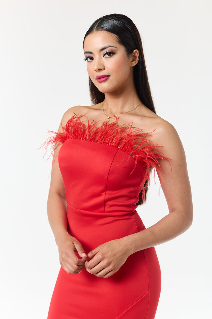 Red Bandeau Side Slit Maxi Dress