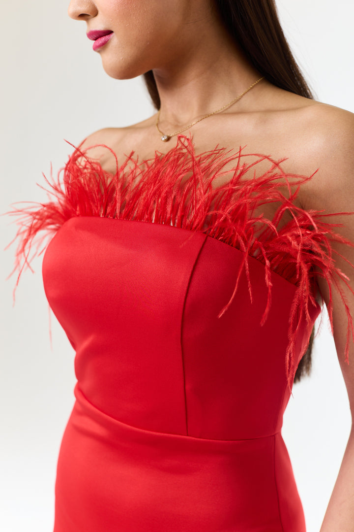 Red Bandeau Side Slit Maxi Dress