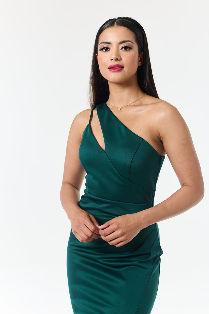 Green One Shoulder Side Slit Maxi Dress