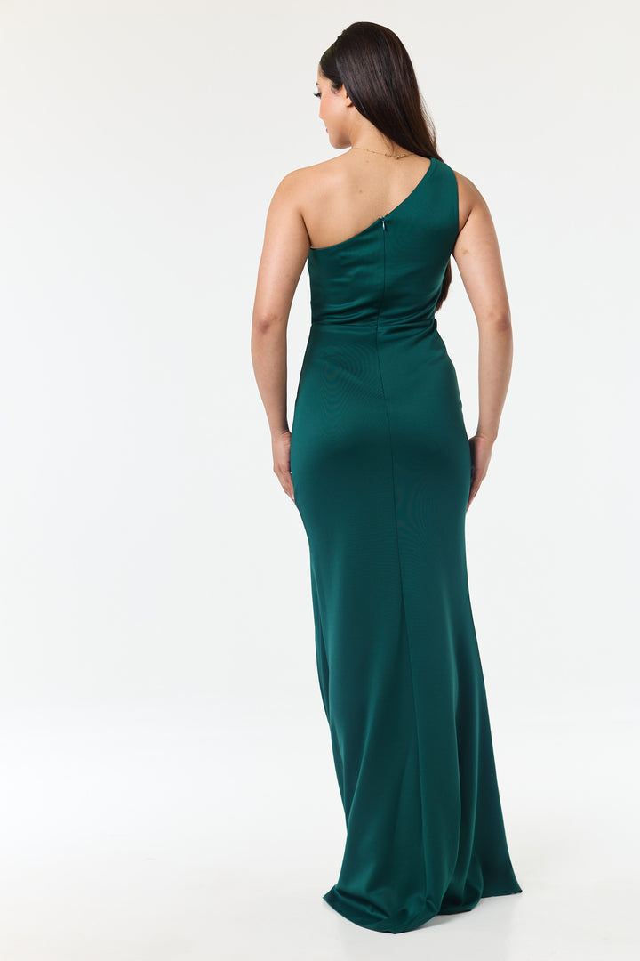 Green One Shoulder Side Slit Maxi Dress