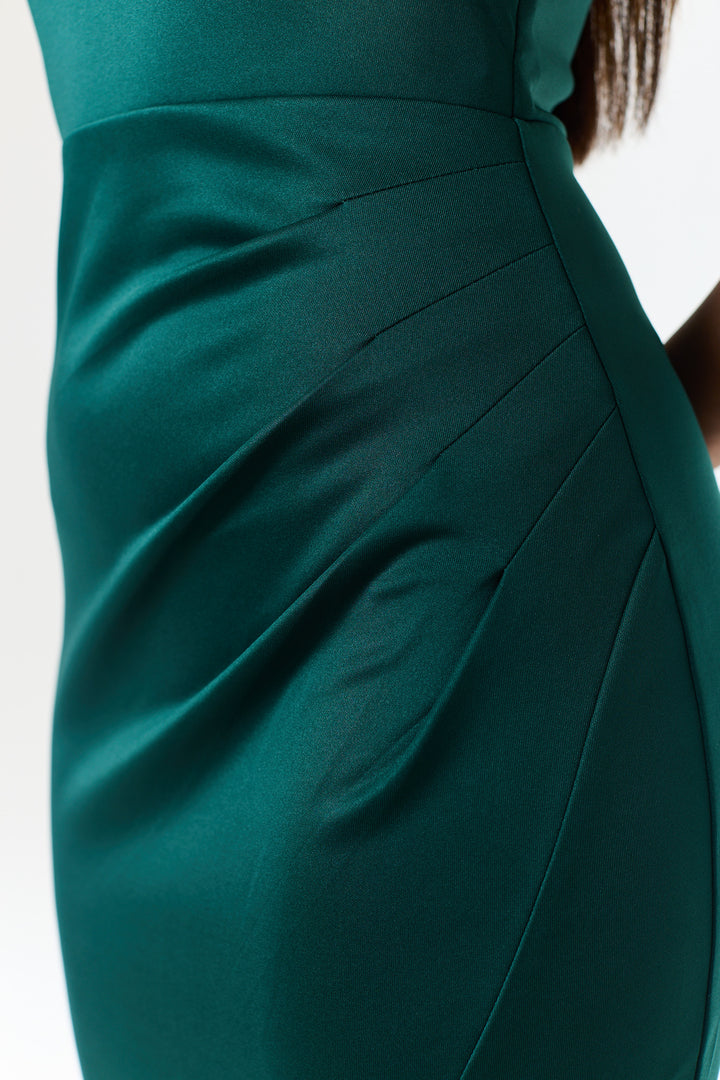 Green One Shoulder Side Slit Maxi Dress