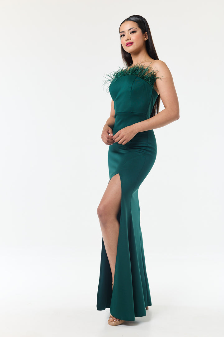 Green Bandeau Side Slit Maxi Dress