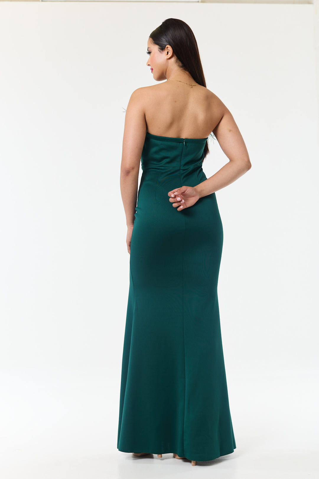 Green Bandeau Side Slit Maxi Dress