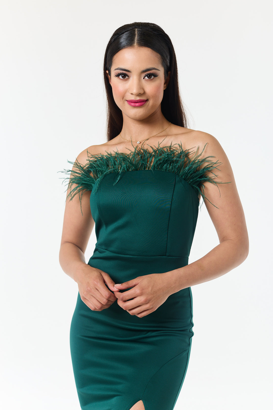 Green Bandeau Side Slit Maxi Dress