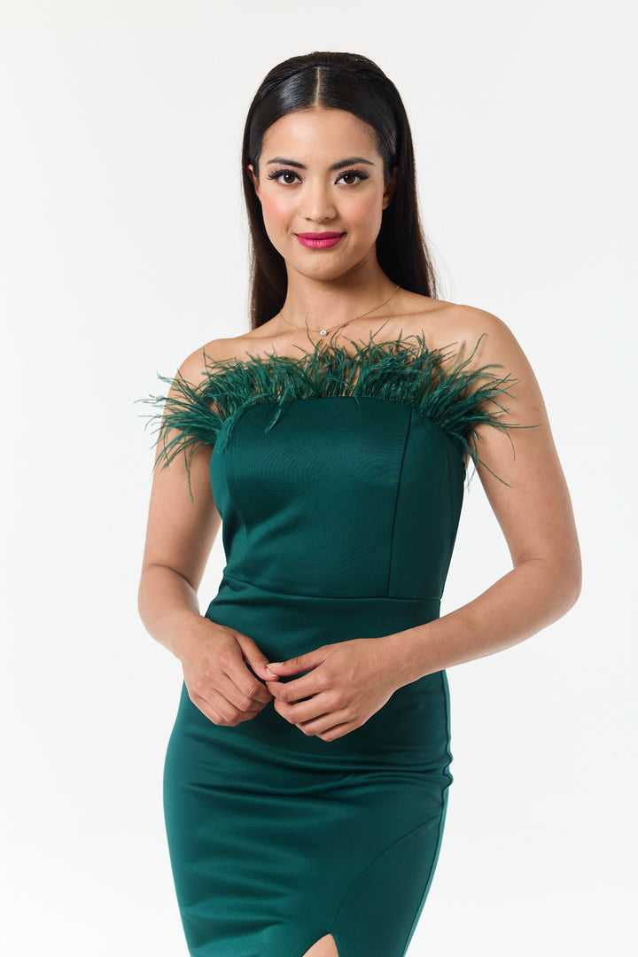 Green Bandeau Side Slit Maxi Dress
