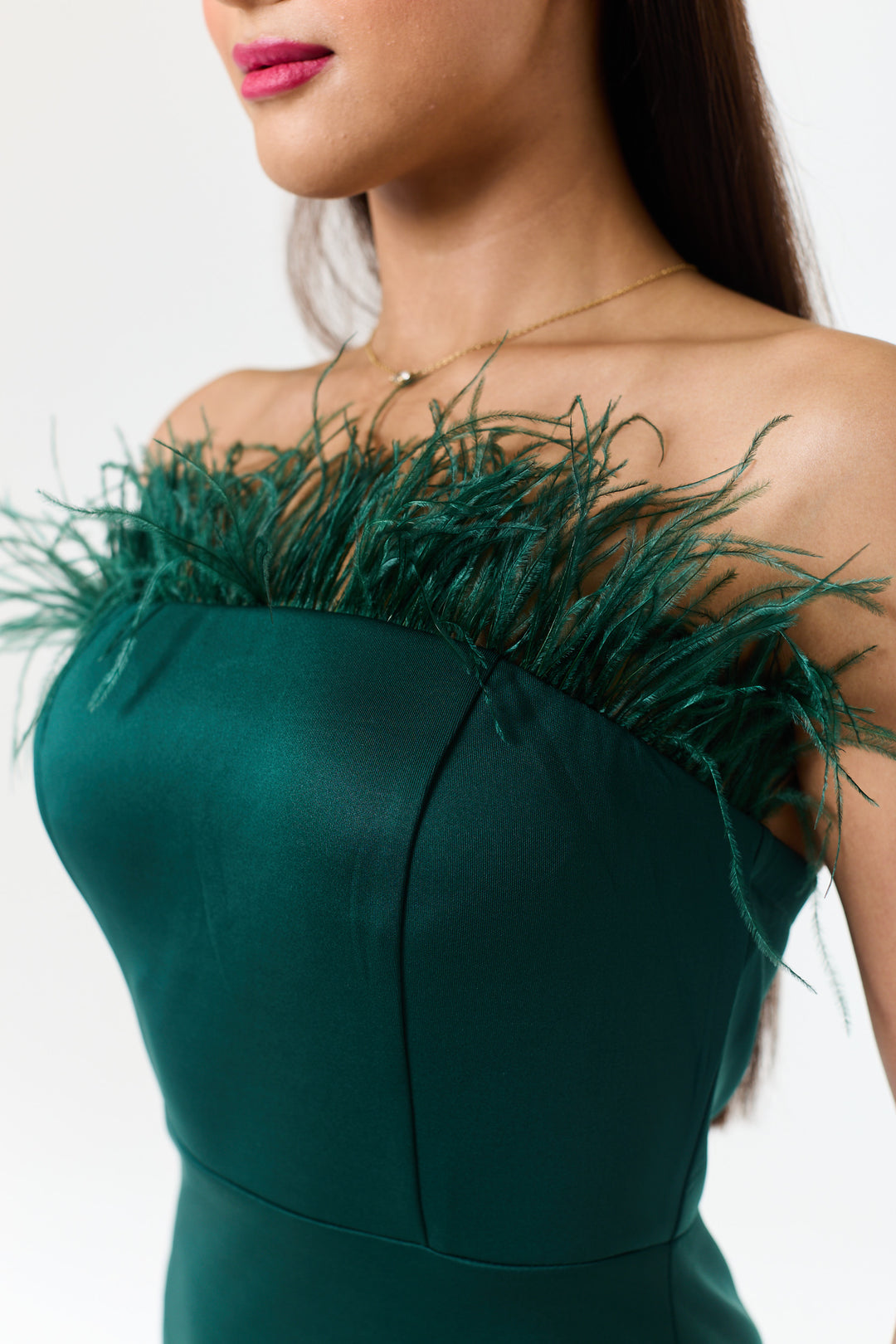 Green Bandeau Side Slit Maxi Dress
