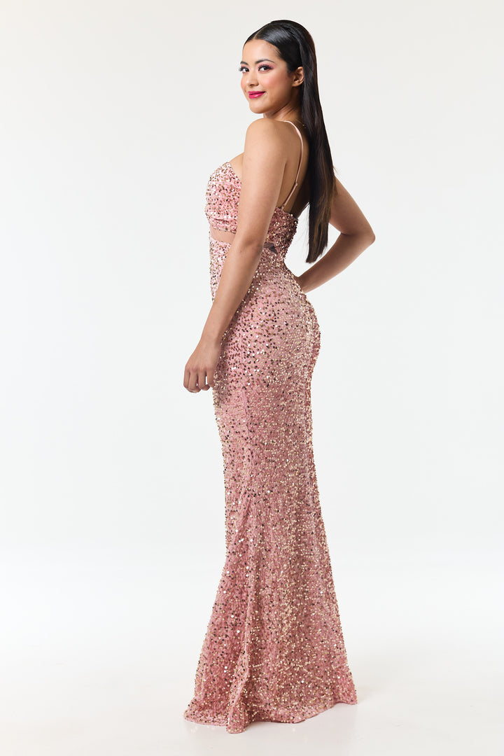 Rose Pink Bandeau Sequin Maxi Dress