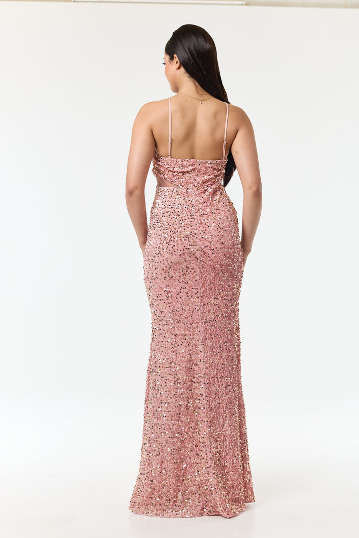 Rose Pink Bandeau Sequin Maxi Dress