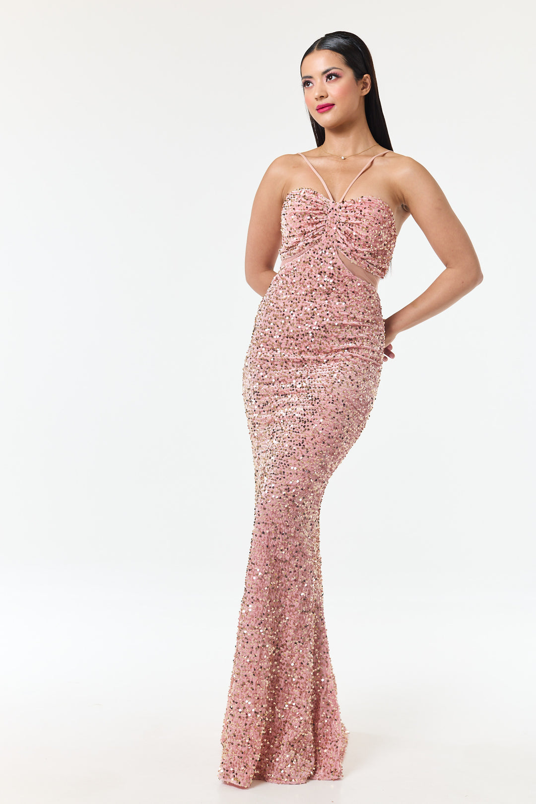 Rose Pink Bandeau Sequin Maxi Dress