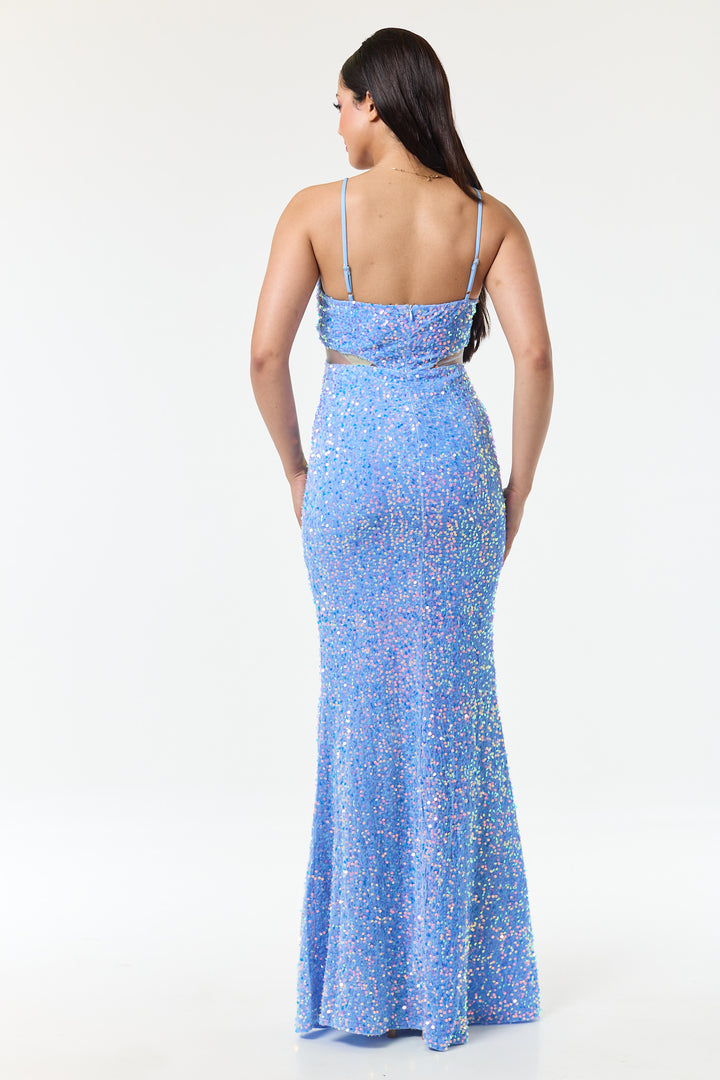 Sky Blue Bandeau Sequin Maxi Dress