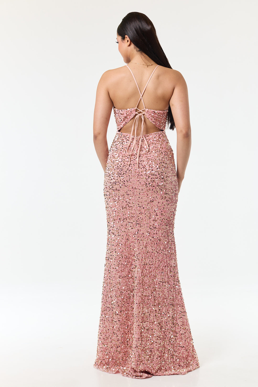 Rose Pink Side Slit Sequin Maxi Dress