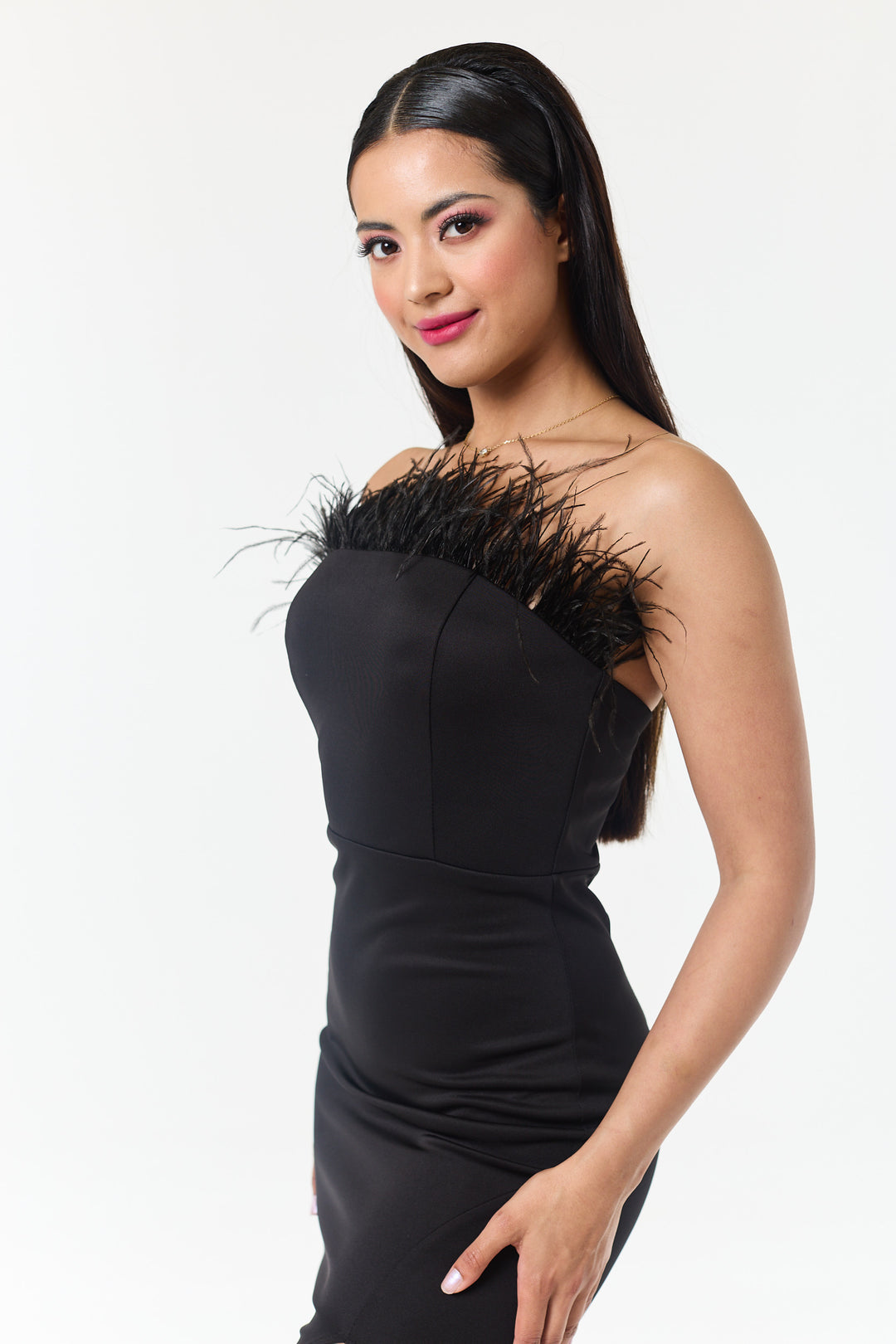 Black Bandeau Side Slit Maxi Dress