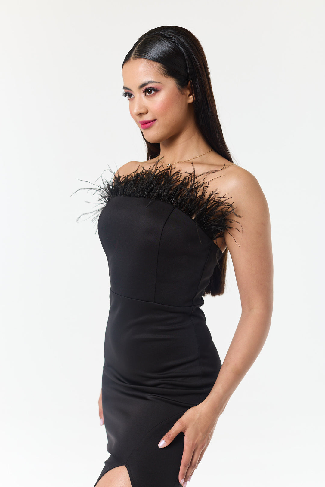 Black Bandeau Side Slit Maxi Dress