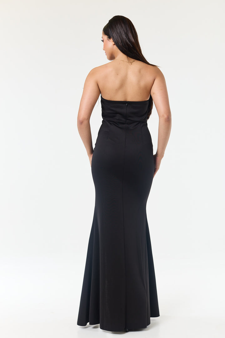 Black Bandeau Side Slit Maxi Dress