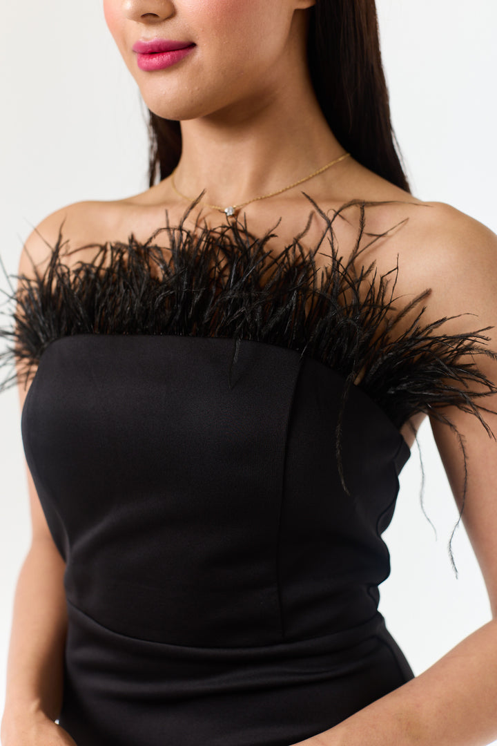 Black Bandeau Side Slit Maxi Dress