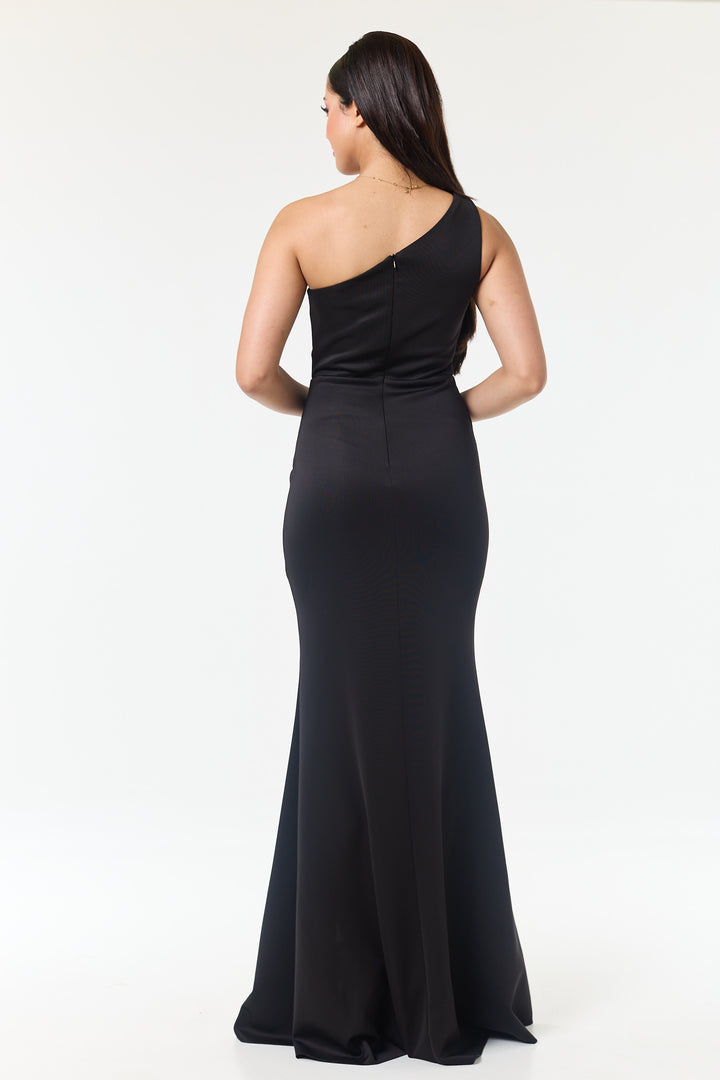 Black One Shoulder Side Slit Maxi Dress