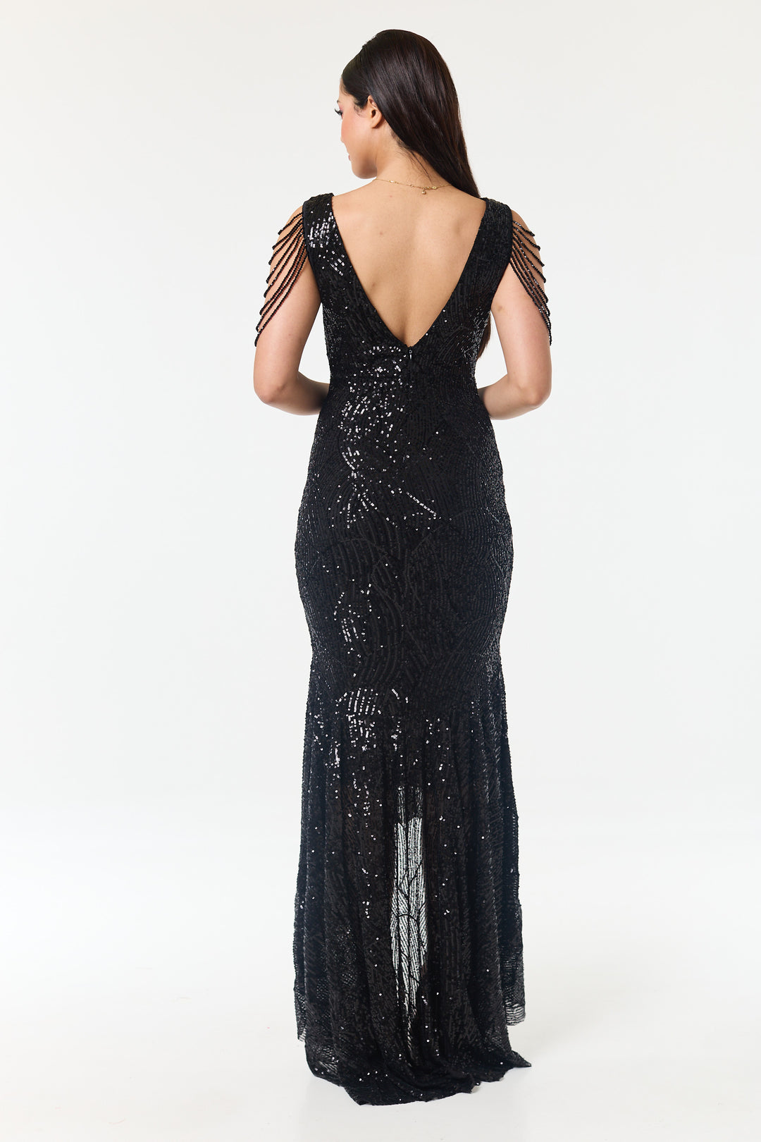 Black Jewelled Hi-Lo Sequin Dress