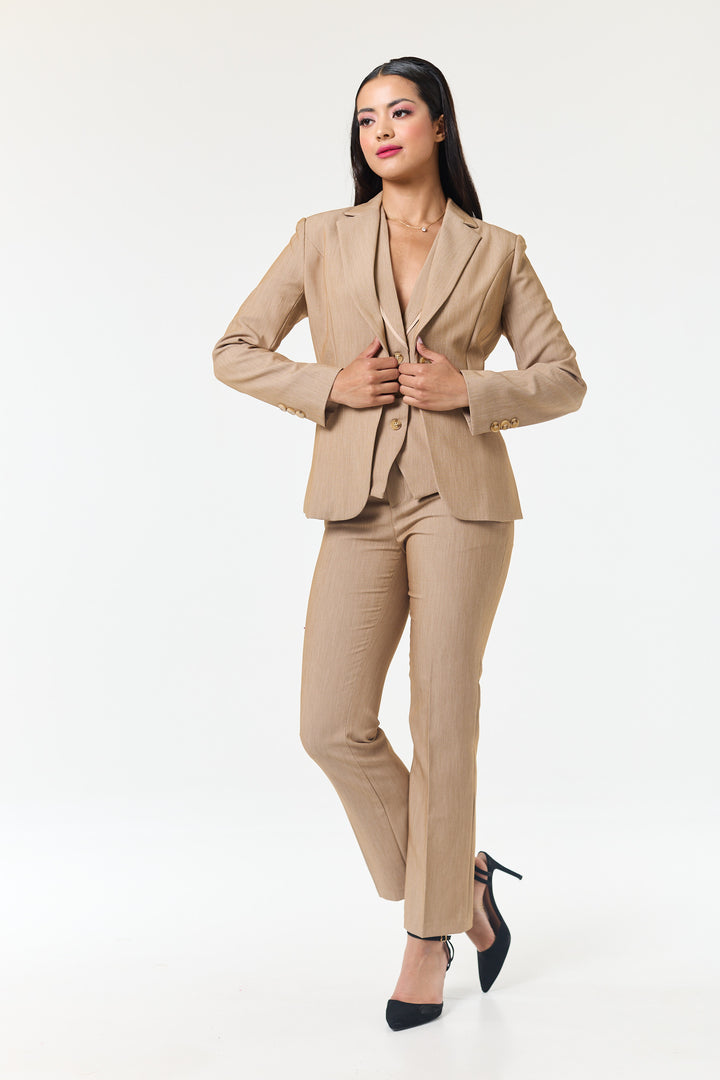 Beige 3-Piece Trouser Suit