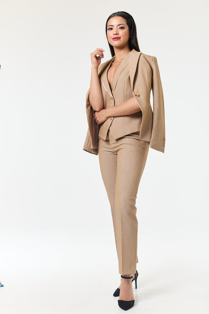 Beige 3-Piece Trouser Suit