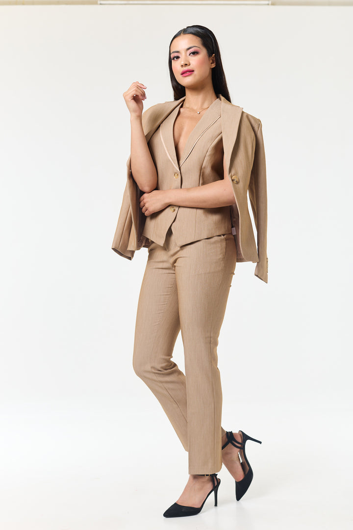 Beige 3-Piece Trouser Suit
