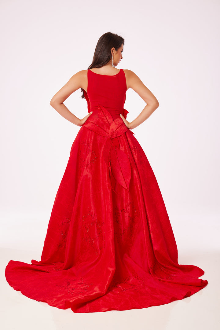 Red Flower Structure Maxi Dress