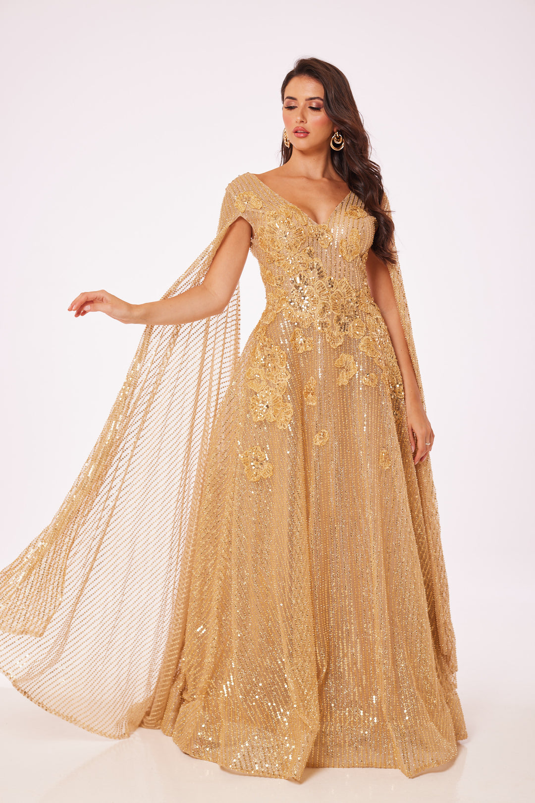 Gold Drape Sleeve Maxi Dress