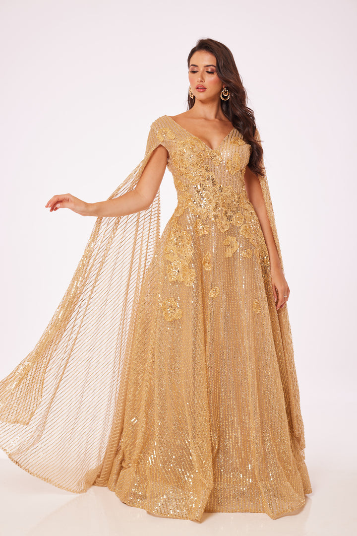Gold Drape Sleeve Maxi Dress