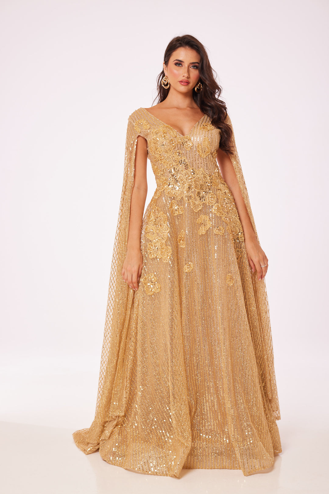 Gold Drape Sleeve Maxi Dress