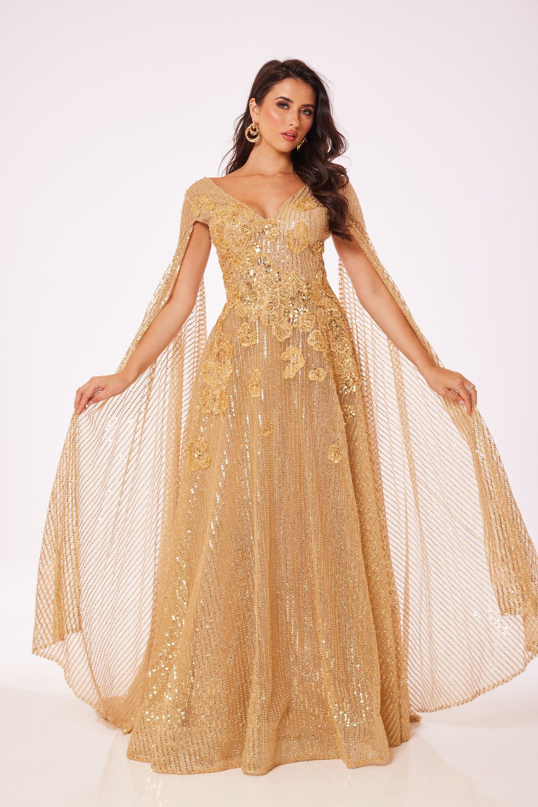 Gold Drape Sleeve Maxi Dress