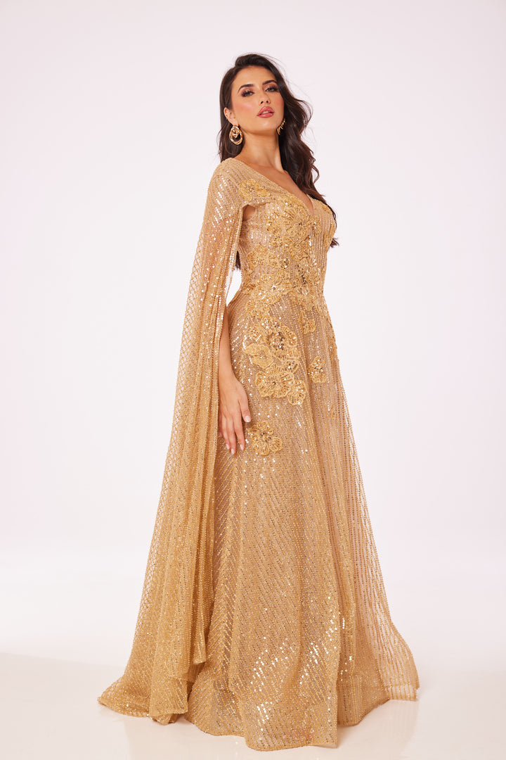 Gold Drape Sleeve Maxi Dress
