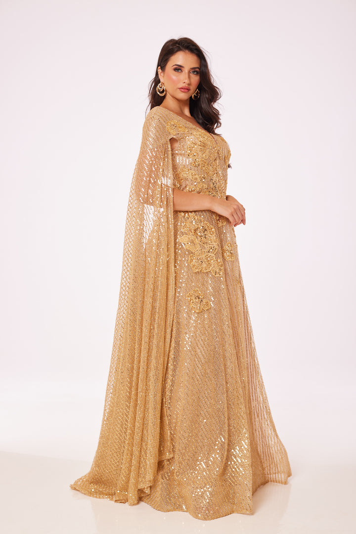 Gold Drape Sleeve Maxi Dress