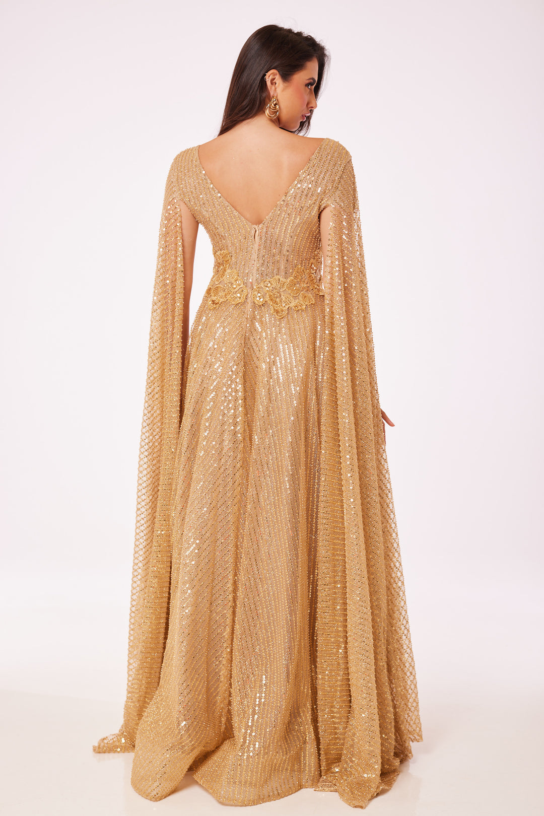Gold Drape Sleeve Maxi Dress