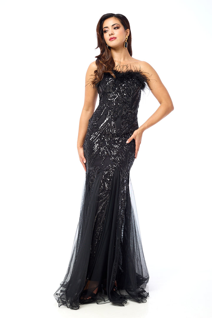 Renisa - Black Bandeau Sequin Maxi Dress