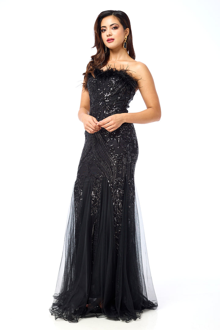 Renisa - Black Bandeau Sequin Maxi Dress