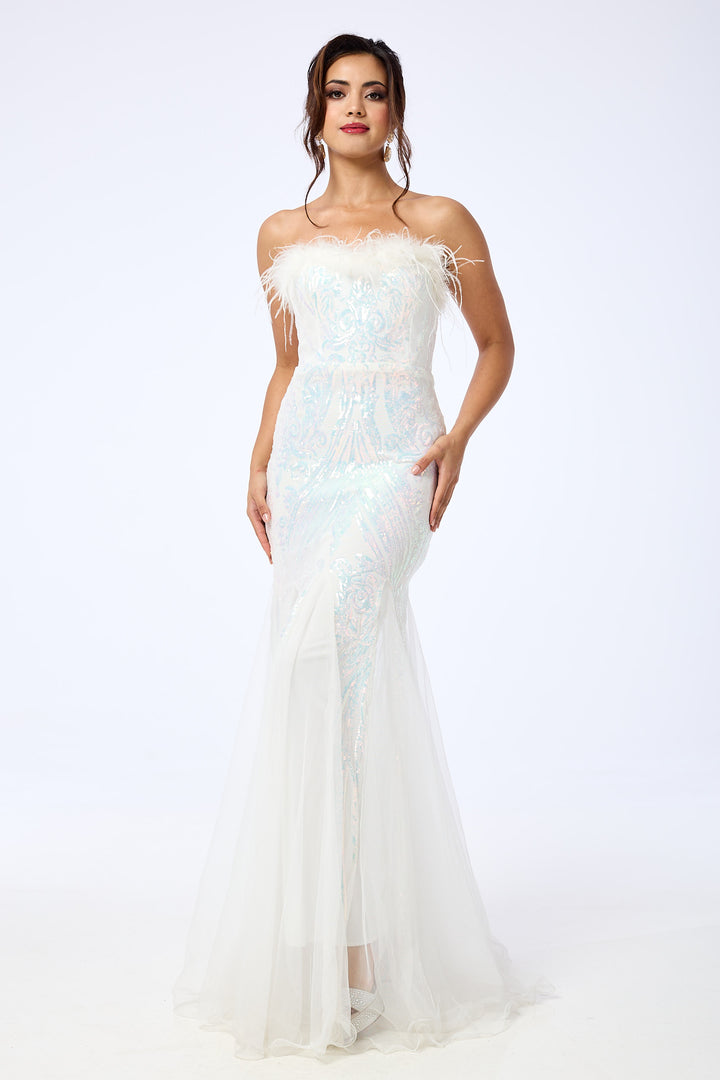 Pearl - White Bandeau Sequin Maxi Dress