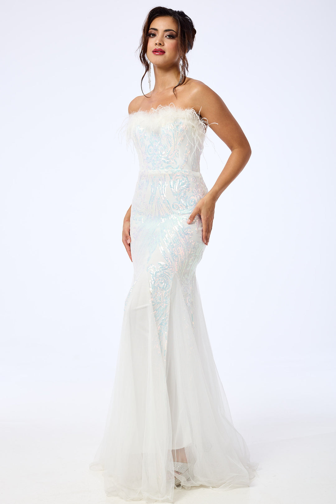 Pearl - White Bandeau Sequin Maxi Dress