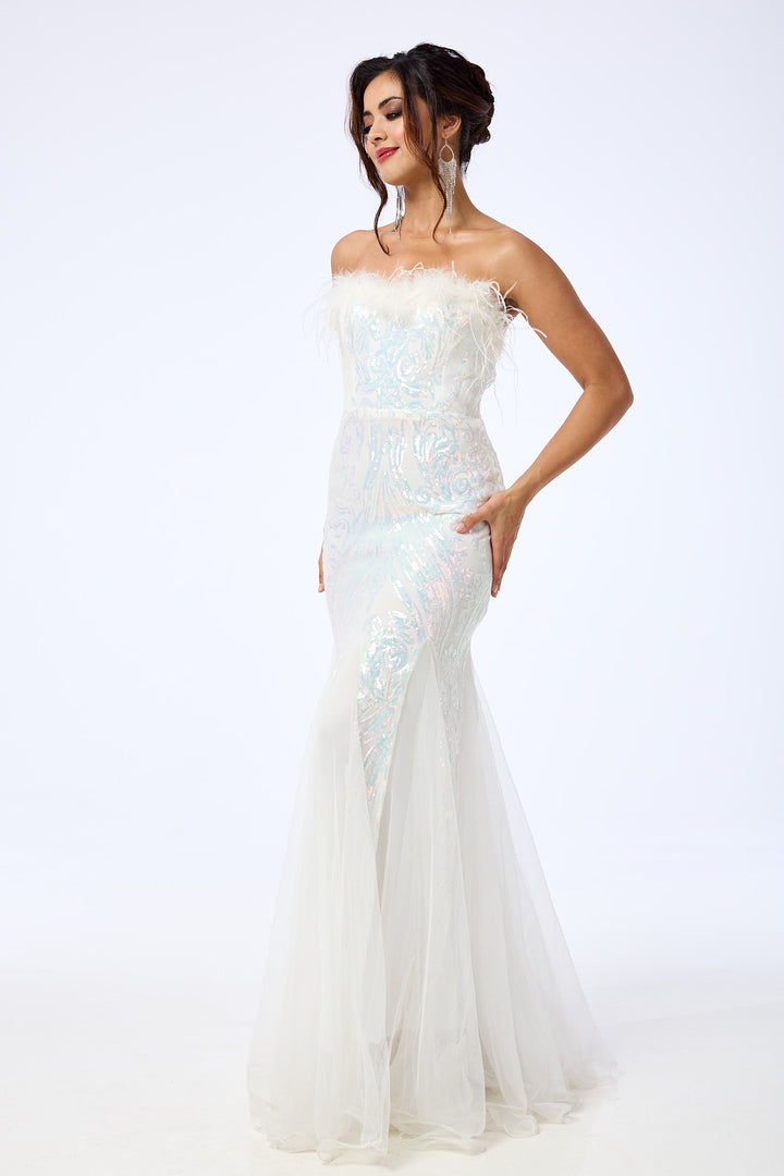 Pearl - White Bandeau Sequin Maxi Dress