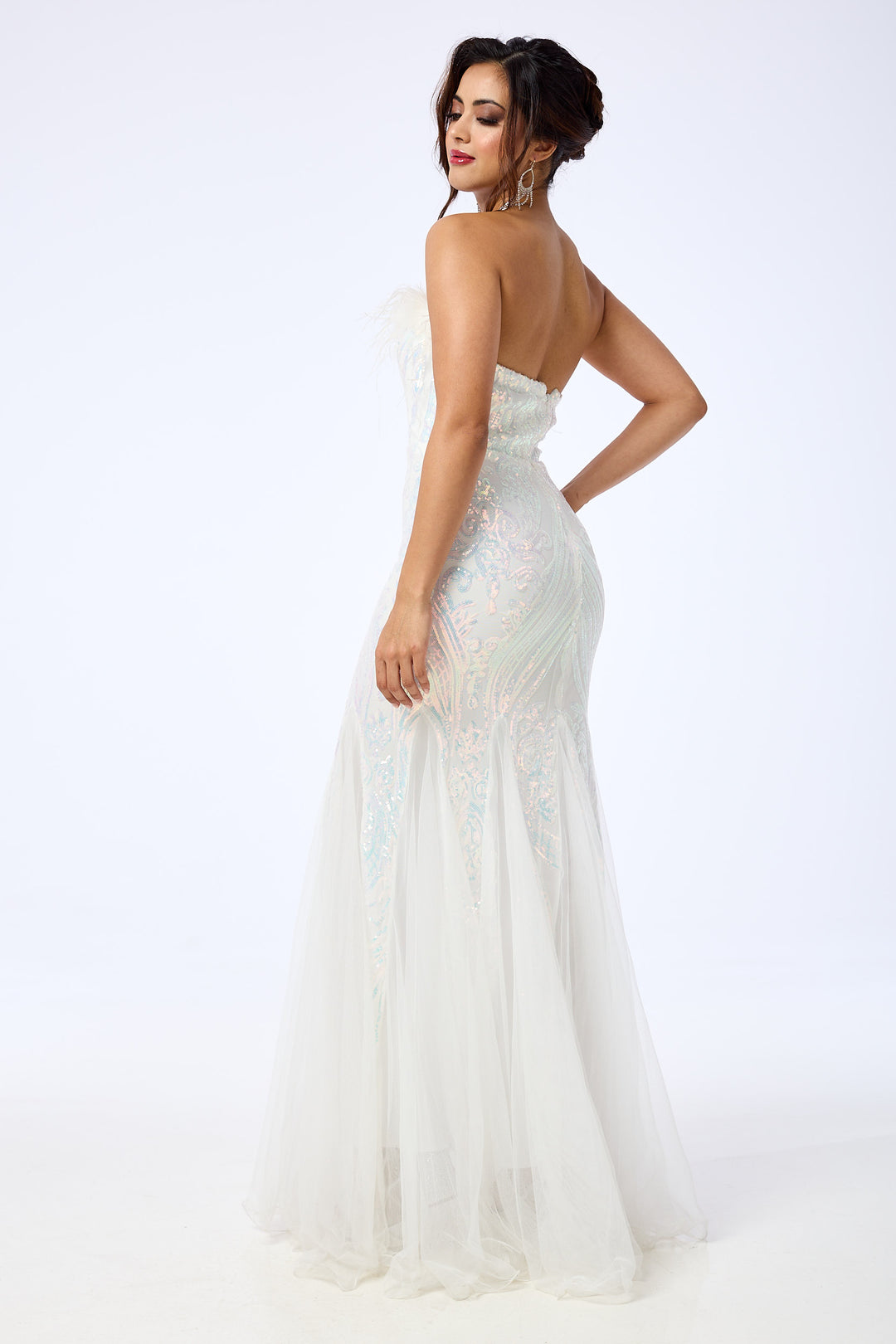 Pearl - White Bandeau Sequin Maxi Dress