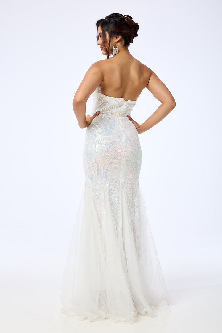Pearl - White Bandeau Sequin Maxi Dress