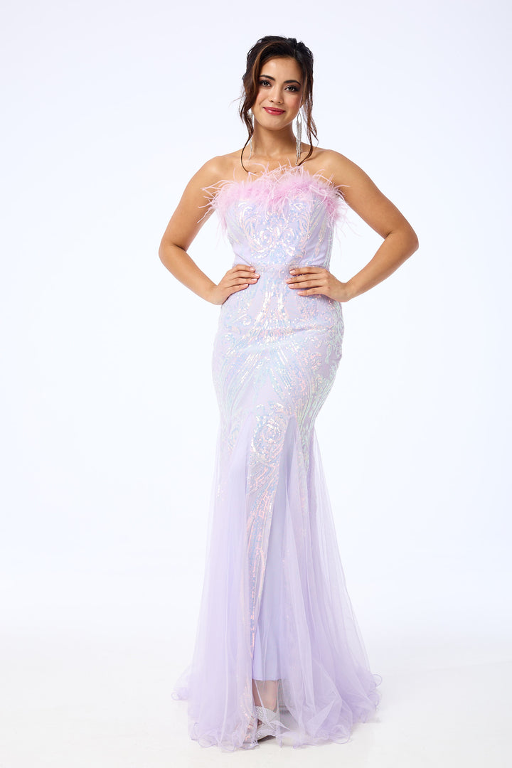 Zinya - Lavender Bandeau Sequin Maxi Dress