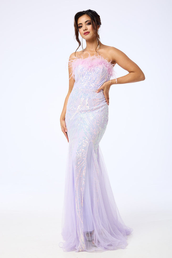 Zinya - Lavender Bandeau Sequin Maxi Dress