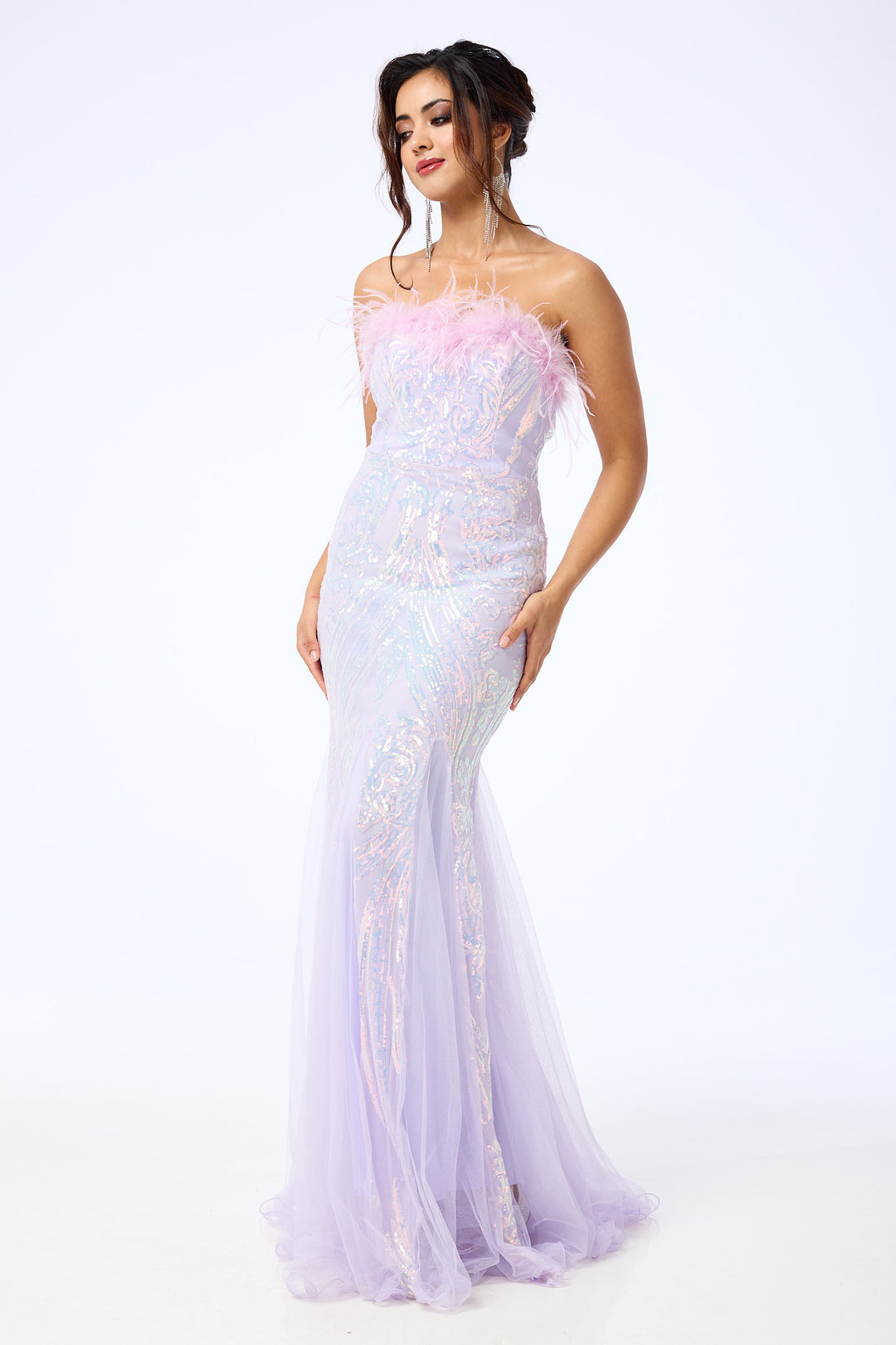 Zinya - Lavender Bandeau Sequin Maxi Dress