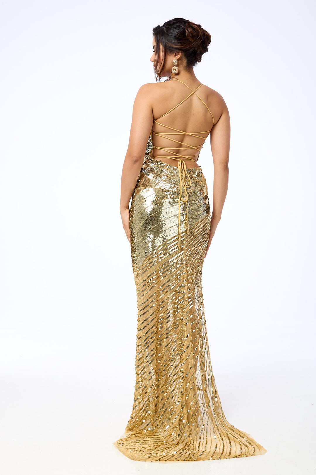 Arela - Gold Side Split Sequin Maxi Dress