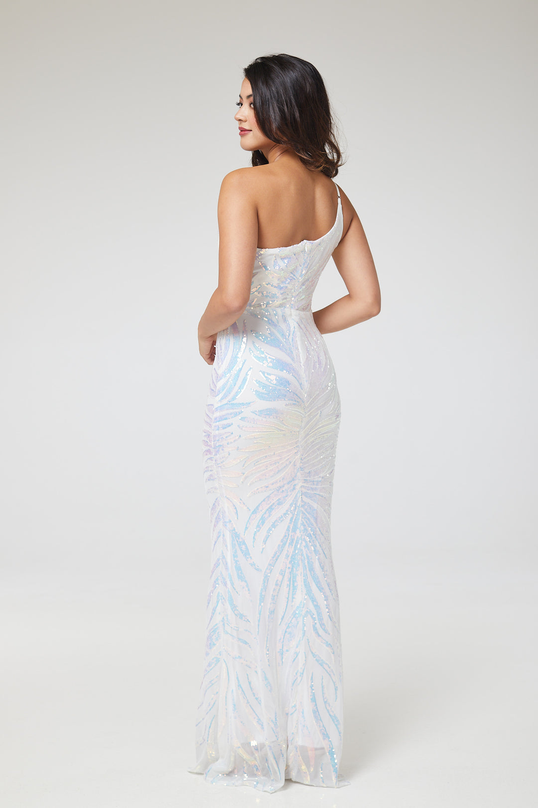Neria - White One Shoulder Sequin Maxi Dress