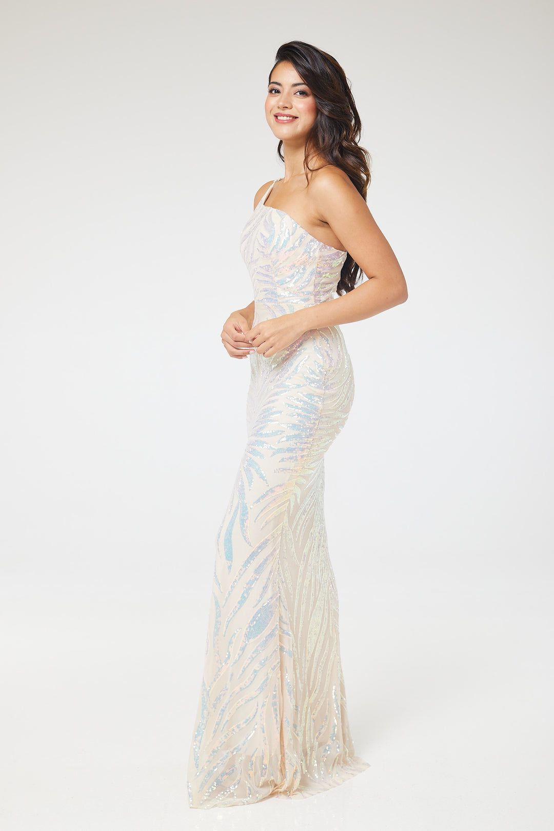Champagne One Shoulder Sequin Maxi Dress