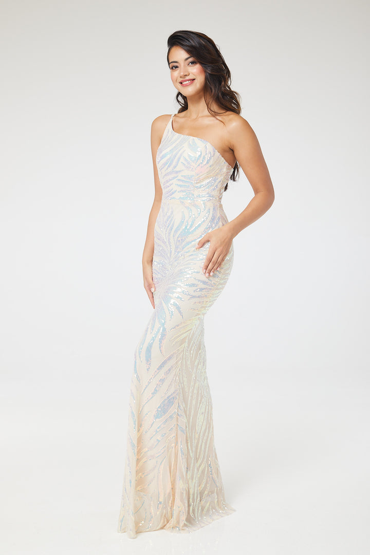 Champagne One Shoulder Sequin Maxi Dress