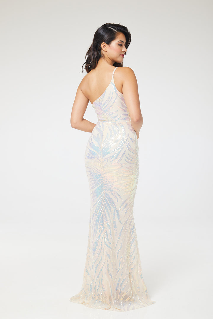 Champagne One Shoulder Sequin Maxi Dress