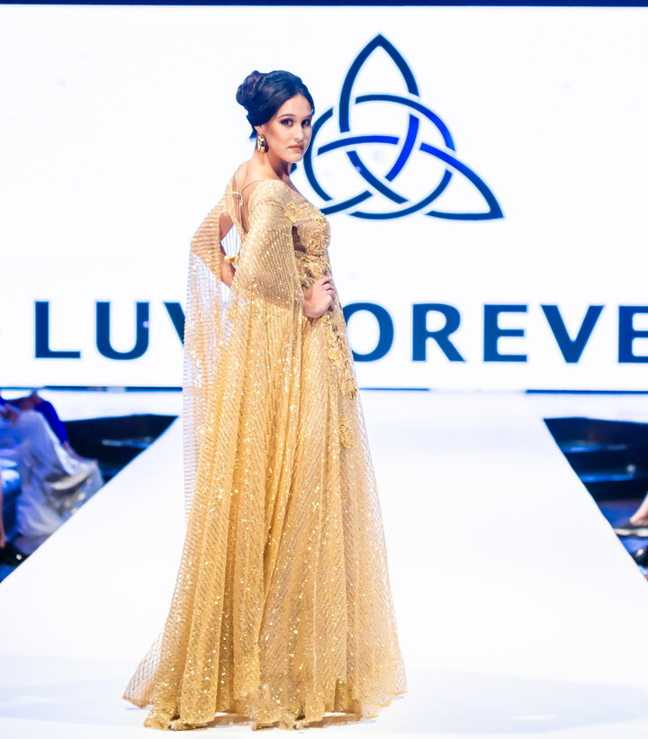 Gold Drape Sleeve Maxi Dress